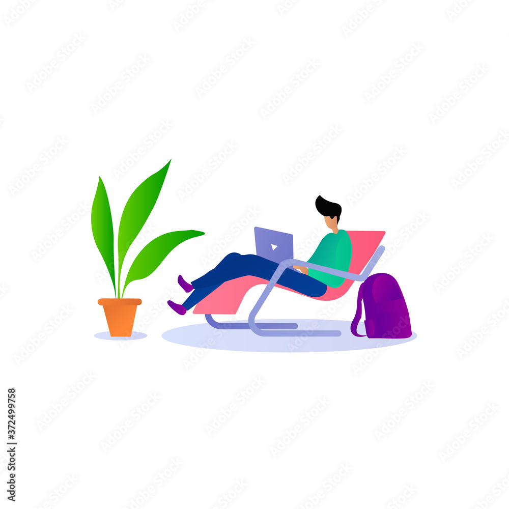 Obraz premium Boy working on computer on relax mood