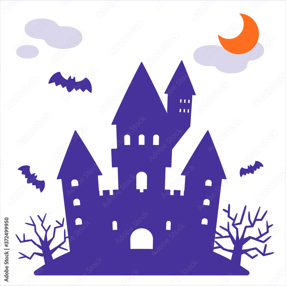 Halloween Night Spooky Castle and Moon/ 2 Colors