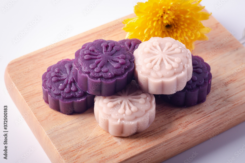 Thai dessert Stir-fried beans purple and gray on a wooden cutting board Thai dessert Stir-fried beans purple and gray on a wooden cutting board