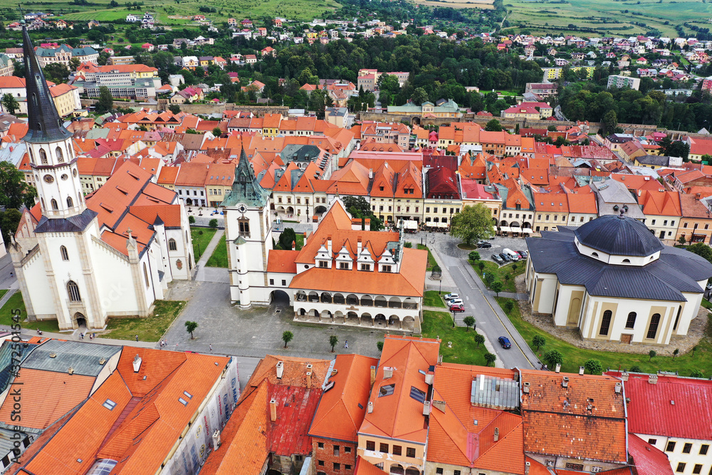 Aerial view of the historic center in Levoca, Slovakia
