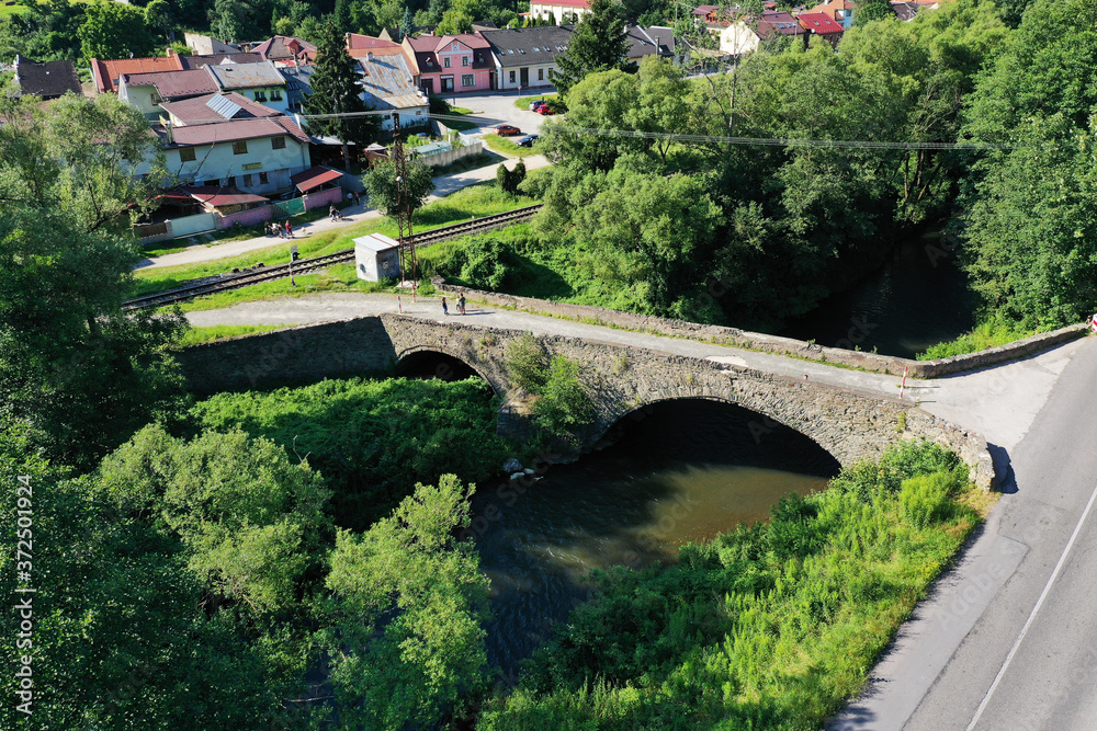 Aerial view of historic bridge in Gelnica, Slovakia Aerial view of historic bridge in Gelnica, Slovakia