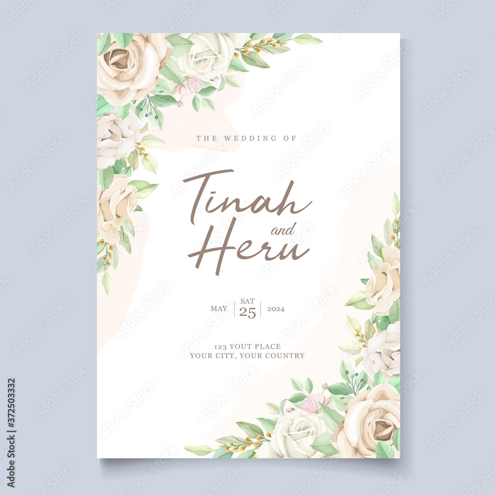 Beautiful soft floral and leaves wedding invitation card set