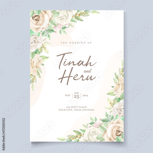 Beautiful soft floral and leaves wedding invitation card set