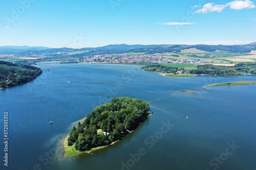 Aerial view of Slanicky island in Namestovo city in Slovakia photo