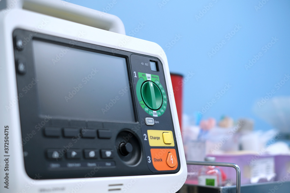 Defibrillator machine. Defibrillation is a treatment for life