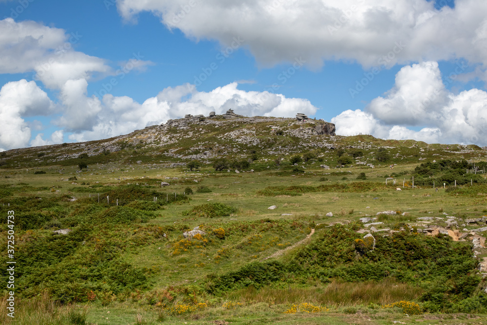 Looking up at the Cheesewring on Stowe's hill Bodmin Moor Cornwall