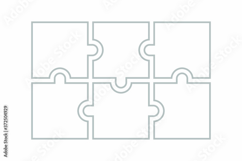 Six blank puzzle pieces. Puzzle for web, information or presentation design, infographics. White puzzle on white background. Vector illustration