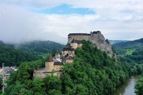 Aerial view of Oravsky castle in Oravsky Podzamok village in Slovakia