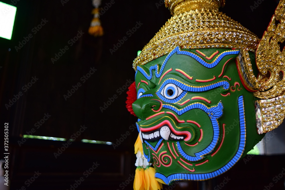 Naklejka premium Ravana mask or Ravana, the demon king in Khon Ramayana story, does not tune 2020 year.