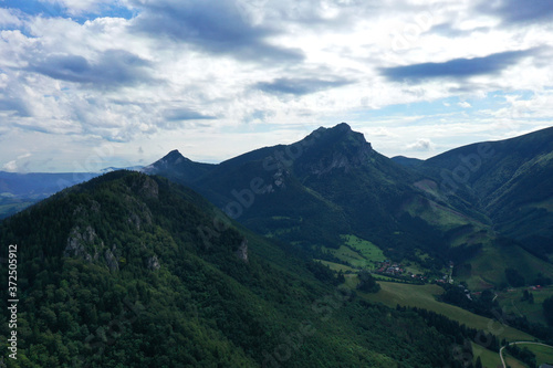 Aerial view of the Mala Fatra mountains in the village of Terchova in Slovakia