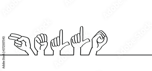 Hand spelling. Deaf sign language signs. Slogan hello World hello day. line patern background. Fingerspelling alphabet. Vector school teacher hand icon symbol Banner, wallpaper or card celebration.