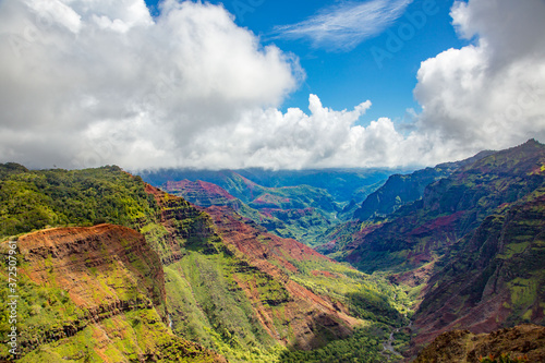 Waimea Canyon, also known as the Grand Canyon of the Pacific, is a large canyon, approximately ten miles long and up to 3,000 feet deep, located on the western side of Kauai, Hawaii photo