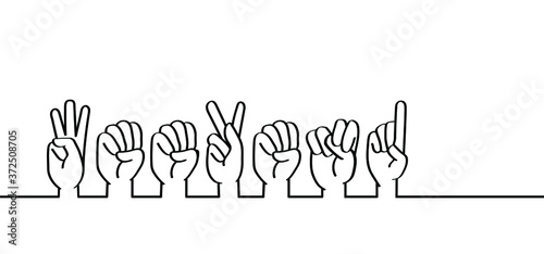 Hand spelling. Deaf sign language signs. Slogan weekend line patern background. Fingerspelling alphabet. Vector school teacher hand icon symbol Banner. celebration. Quote. Dactylonomy