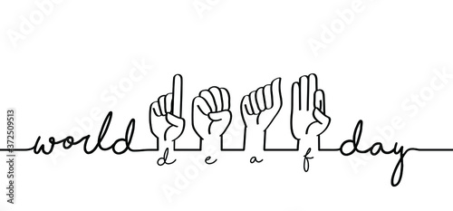Hand spelling Deaf sign language signs Slogan world deaf day line patern background Fingerspelling alphabet Vector school teacher hand icon symbol Banner, wallpaper, card celebration Funny happy hands