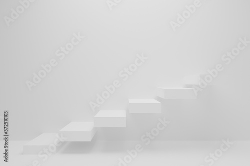 Ascending white stairs of rising staircase going upward in white empty room  growth and successful concept. 3d rendering