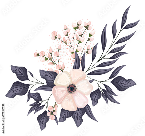 white flower with buds and leaves painting design, natural floral nature plant ornament garden decoration and botany theme Vector illustration
