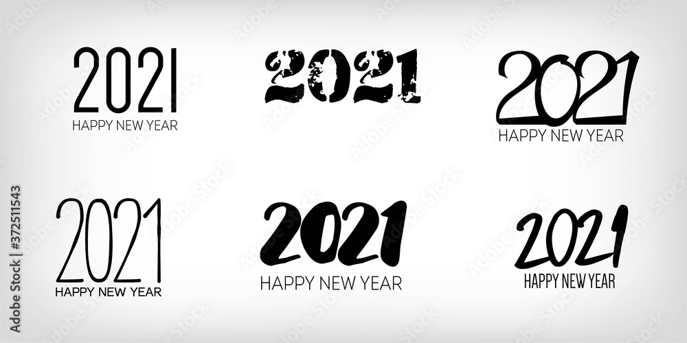 Obraz premium Set of Black and White 2021 Frame Happy New Year Card Design. 