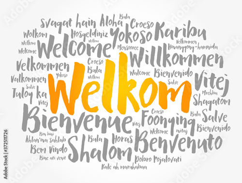 Welkom (Welcome in Afrikaans) word cloud in different languages