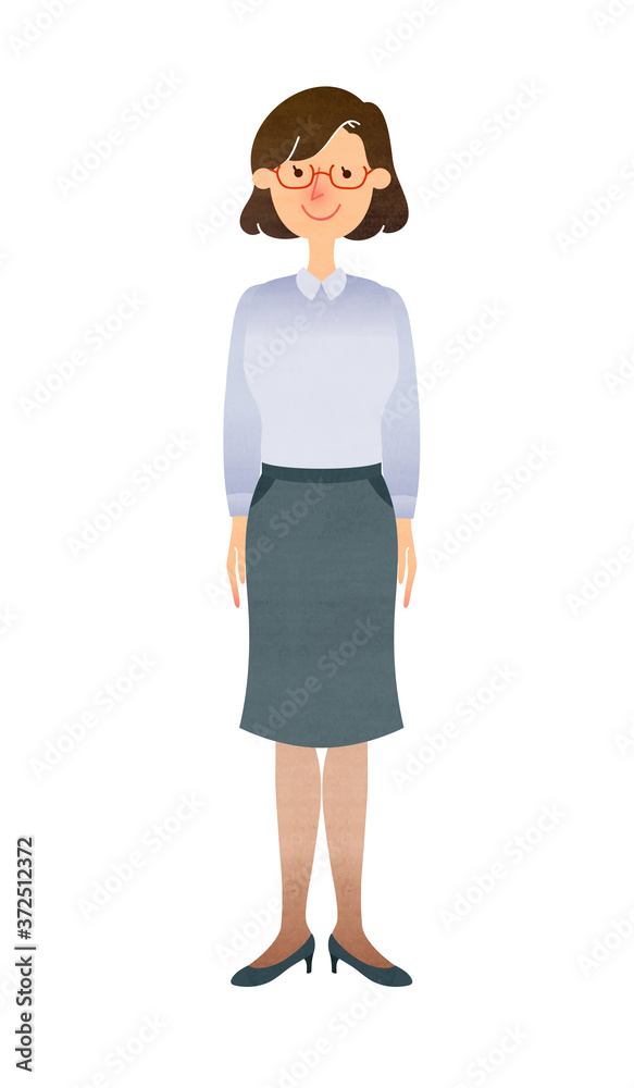 Fototapeta premium 笑顔で立つスーツ姿のメガネの女性