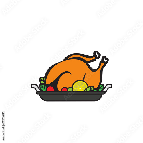 Grilled chicken on a platter. Restaurant Shop Design Element in Vintage Style for Logotype, Label, Badge and other design.


