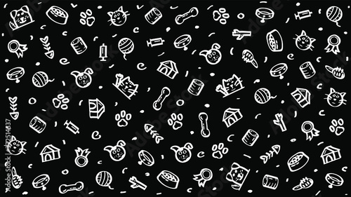 Abstract Doodle Elements Hand Drawn Collection Pets Animal Sketch Vector Design Style Background Dog Cat Bone Food Training Caring Grooming  Illustration Icons
