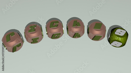 RICHES curved text of cubic dice letters, 3D illustration for money and background photo