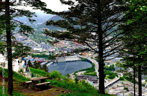 Stadt Bergen in Norwegen, aufgenommen vom Mount Floyen 