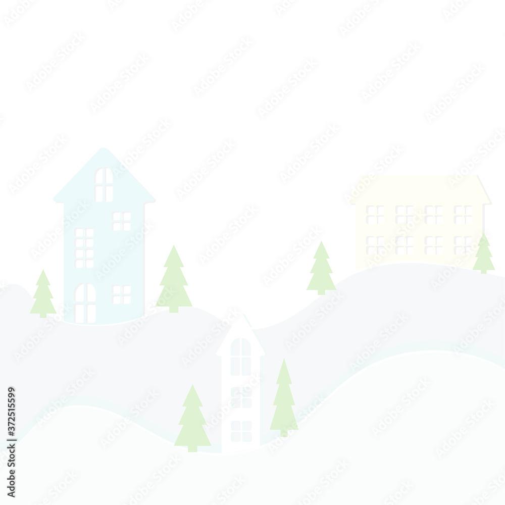 Drawing of houses on the banks of the river. winter vector