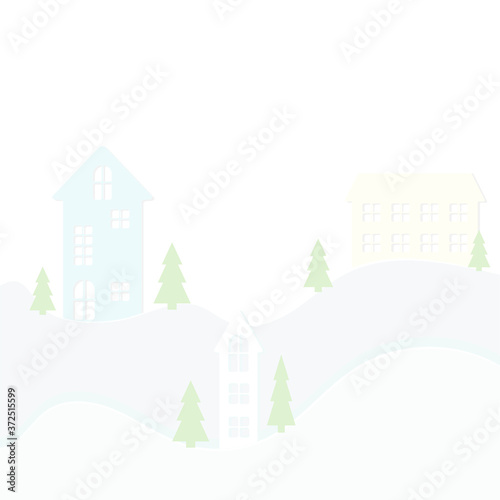 Drawing of houses on the banks of the river. winter vector
