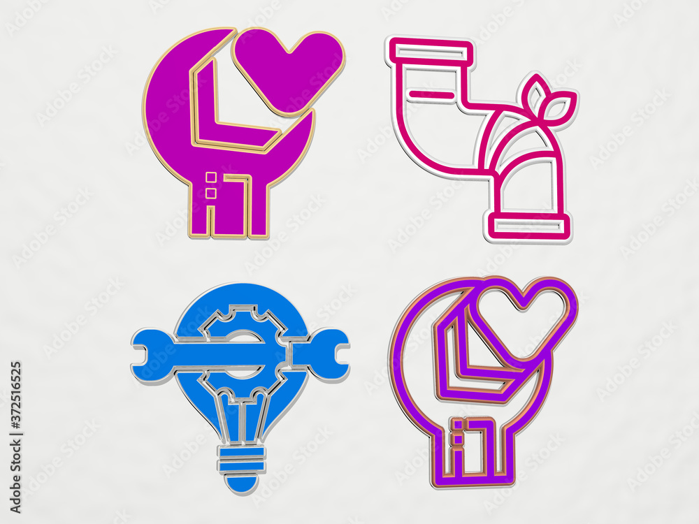 FIX 4 icons set, 3D illustration for equipment and background FIX 4 icons set, 3D illustration for equipment and background
