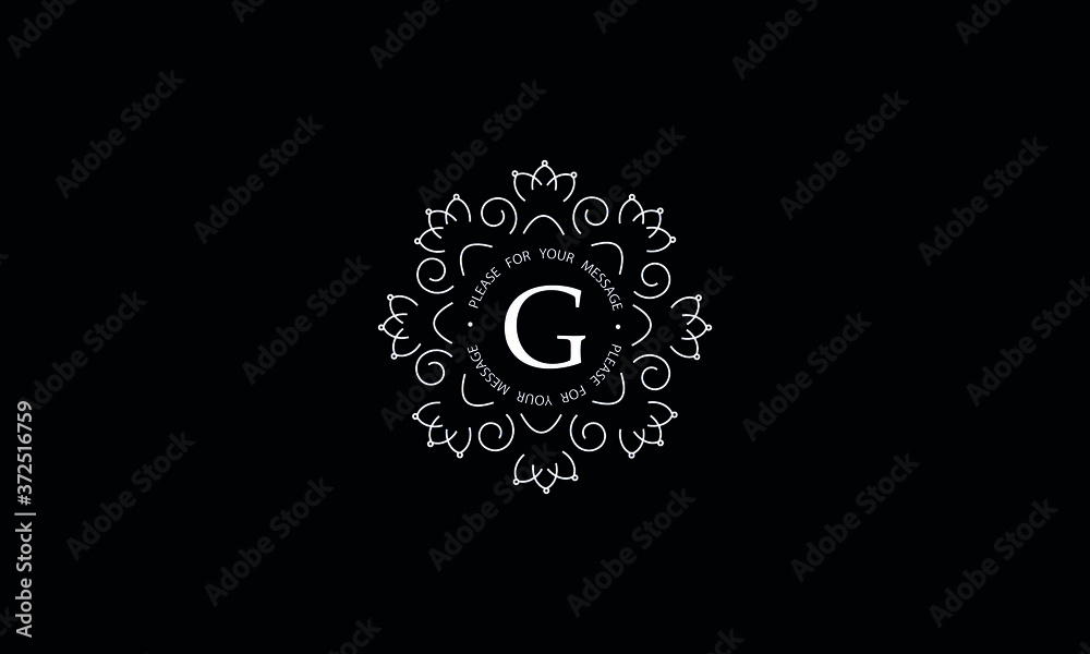 Elegant round monogram template with letter G. Creative white logo on black background. Vector illustration of business, cafe, office, restaurant, heraldry. Elegant round monogram template with letter G. Creative white logo on black background. Vector illustration of business, cafe, office, restaurant, heraldry.