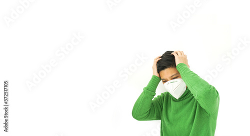 Two Asian diversity friends frustrated angry and worry from corona virus covid-19 wearing mask