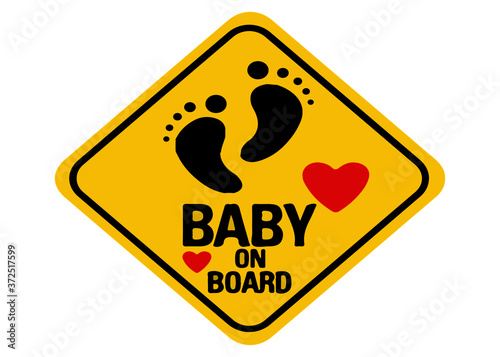 Baby on board sign on Yellow background. Vector illustration.
