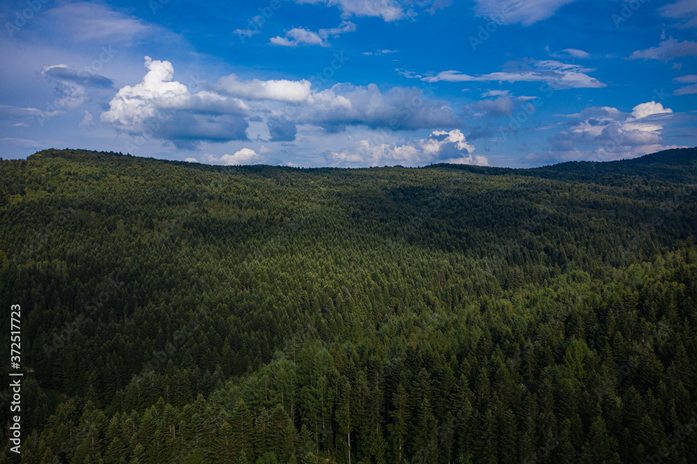 Skole Beskids National Nature Park. View from drone on forest, mountain Skole Beskids National Nature Park. View from drone on forest, mountain