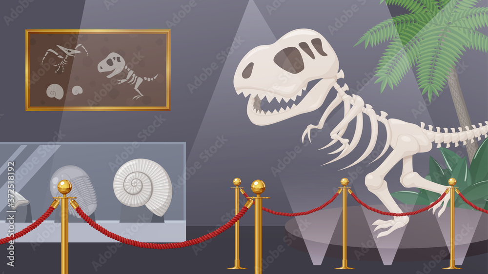 恐竜の化石を展示した博物館のイラスト 16 9 Stock Vector Adobe Stock