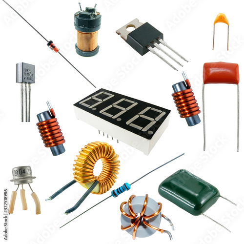 Fotografie Set of different radio components isolated on white background