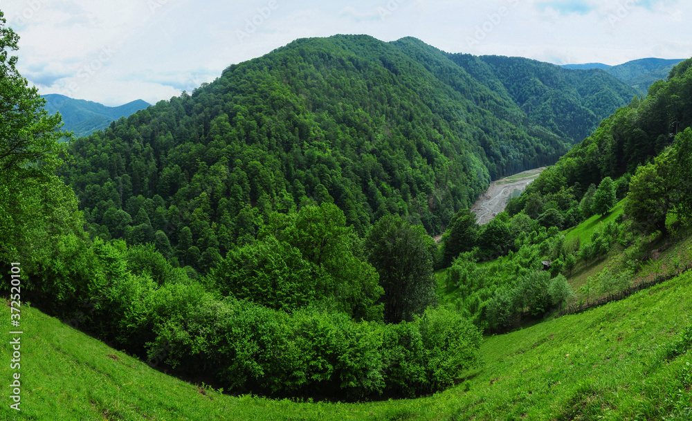 Fisheye panorama with a hillside meadow Fisheye panorama with a hillside meadow
