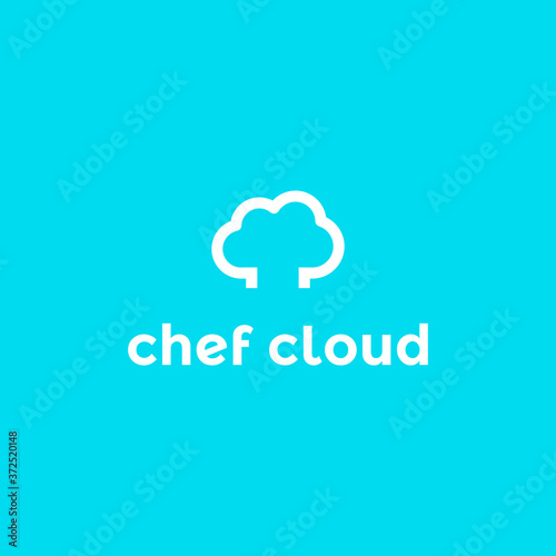 Simple, clean, modern, unique logo design with chef hat and cloud. Monoline style logos. Vector icon illustration inspiration