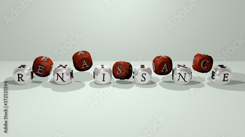 renaissance dancing cubic letters, 3D illustration for architecture and italy photo