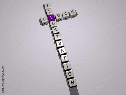 CLOCK ILLUSTRATION crossword by cubic dice letters, 3D illustration for background and alarm
