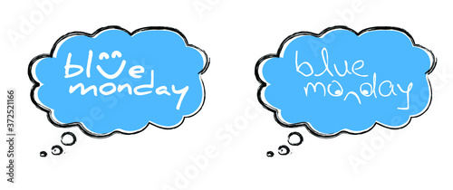Slogan Hello or happy blue monday with smile Vector icon sign The most depressing day of the year The day commit suicide and depression motivation, third monday January Funny sadness cartoon smiling