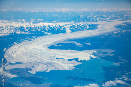 Aerial photo of a glacier near the village of Katalla, Alaska, about 180 miles NW of Glacier Bay National Park