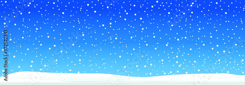 Hello Winter with snowflakes. Blue winter snow landscape. Funny vector snowfall sign Falling snowflake. Merry Christmas ( xmas )