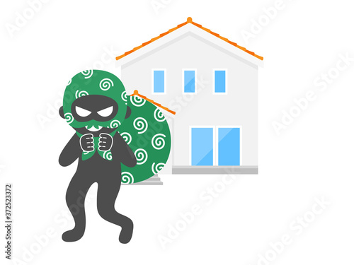 住宅に侵入した泥棒のイラスト
