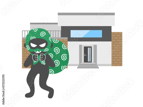 住宅に侵入した泥棒のイラスト