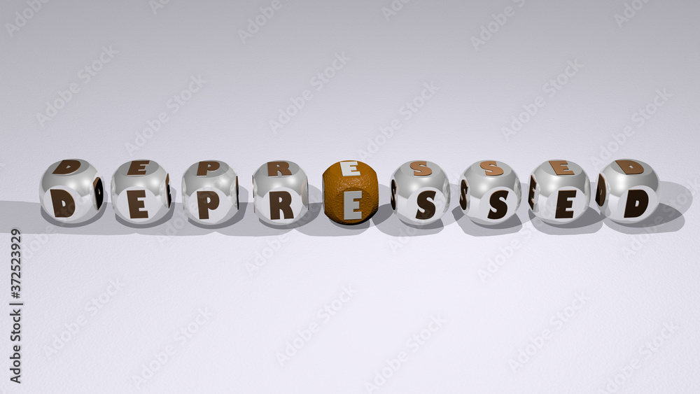 get well friends: DEPRESSED text of cubic individual letters, 3D illustration for depression and woman get well friends: DEPRESSED text of cubic individual letters, 3D illustration for depression and woman