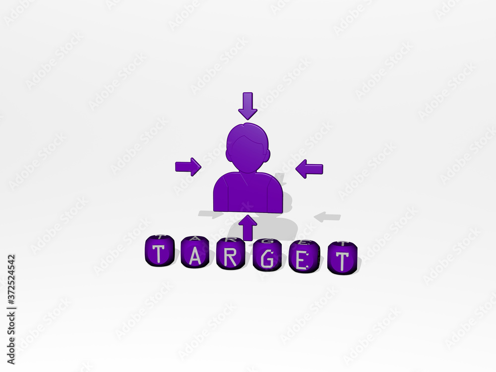 TARGET 3D icon over cubic letters, 3D illustration for business and concept TARGET 3D icon over cubic letters, 3D illustration for business and concept