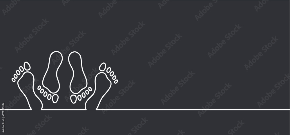 Romantic young couple love on bed, bedroom Passionate sex icon lovers (condom) Bare footprints Feet and foot steps Fun vector gender sexy position or kissing Heart month Male and female sex bed symbol - obrazy, fototapety, plakaty 