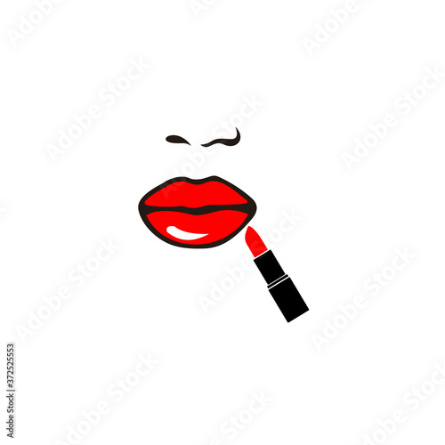 pomade and female lips outline style design. Beauty logo with white background, Beauty salon cosmetics spa hair Logotype concept icon.