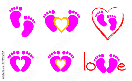 It is a gir. Love heart. Newborn, pregnant or coming soon footprints shoes and shoe sole slogan. Kids or baby feet and foot steps Fun vector footsteps icon for print. Quote blue boy or pink girl sign